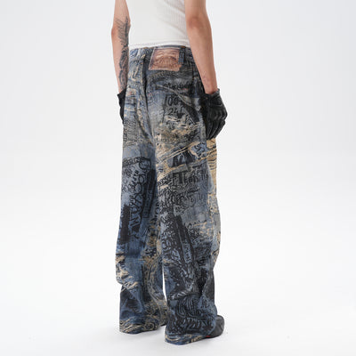 Pantalones Vaqueros Rectos con Estampado 3D Efecto Graffiti Rasgado - Image 13