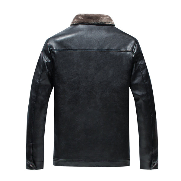 Chaqueta de Cuero con Cuello Mao Acolchada para Hombre