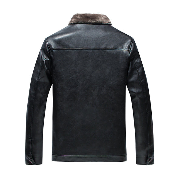Chaqueta de Cuero con Cuello Mao Acolchada para Hombre
