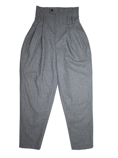 Pantalones de Lana a Rayas Retro Cintura Alta Slim Fit - Image 5