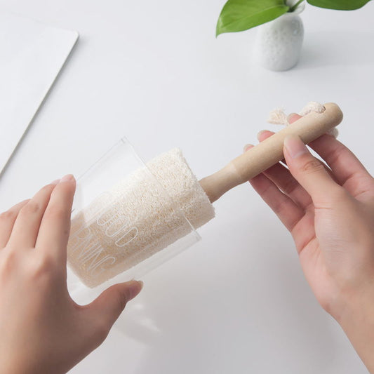 Cepillo de Loofah Natural con Mango de Madera para Botellas y Vasos