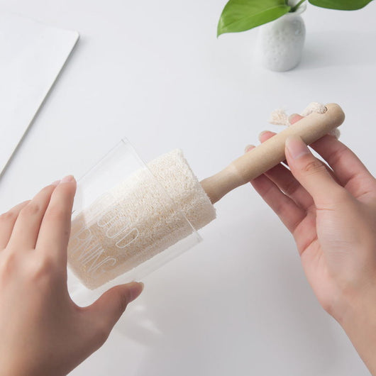 Cepillo de Loofah Natural con Mango de Madera para Botellas y Vasos