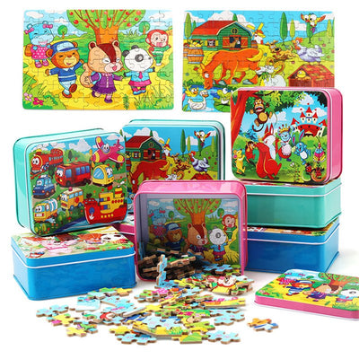Set de 80 Juguetes Educativos de Madera con Puzzles de Animales