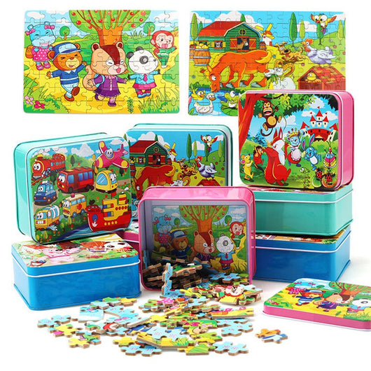 Set de 80 Juguetes Educativos de Madera con Puzzles de Animales