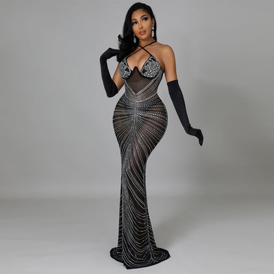 Vestido de Fiesta Mujer Malla Brillante con Apliques - Image 10