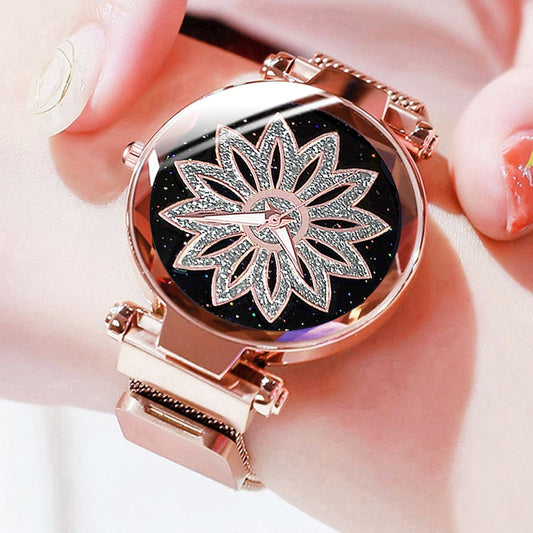 Reloj de cuarzo con esfera de cielo estrellado para mujer