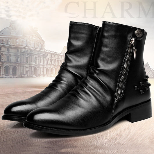 Botas Altas de Cuero para Hombre con Punta Afilada - Calidez y Estilo - Image 2
