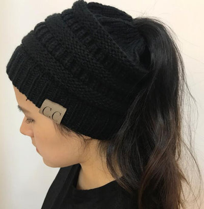 Gorros Tejidos con Cola de Caballo para Mujer