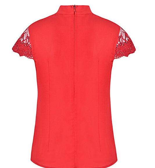 Camisa de Cuello Parado con Detalles de Encaje en Mangas - Image 2