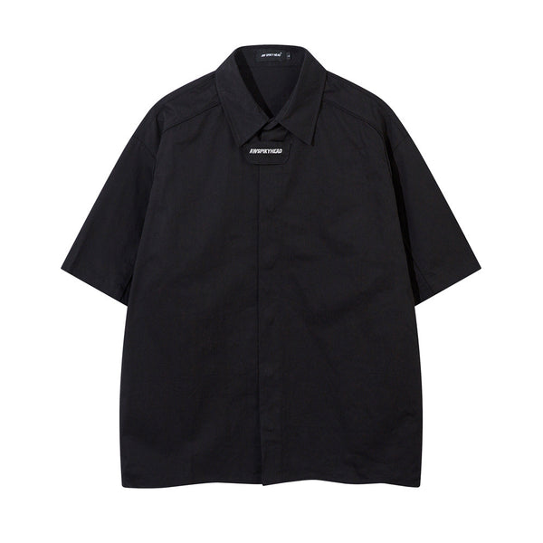 Camisa Suelta de Manga Corta para Hombre en Tono Oscuro