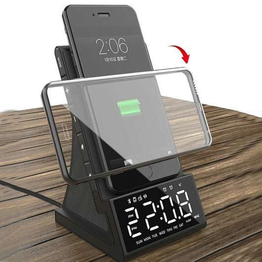 Parlante Bluetooth con Cargador Inalámbrico y Reloj Despertador LED Compatible con Apple - Image 12