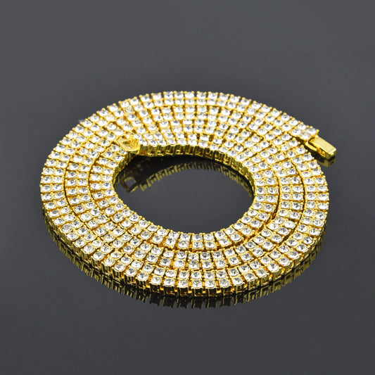 Collar de Doble Fila con Diamantes Estilo Hip Hop
