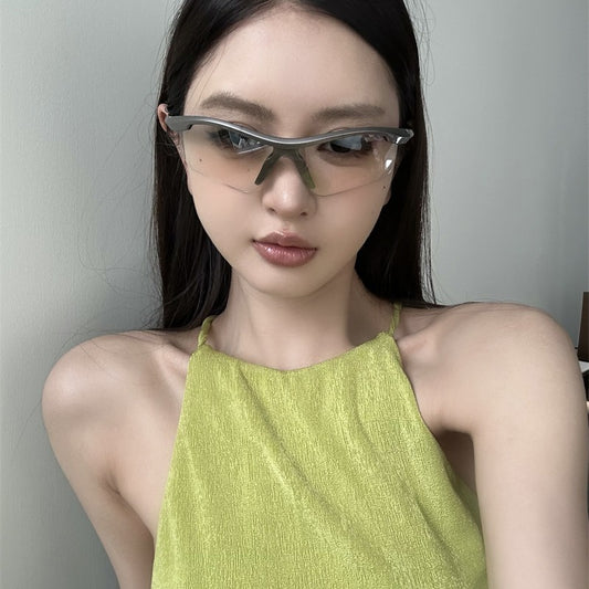 Blue frame sunglasses with blue mirrored lenses, ideal for outdoor sports and fashion wear.