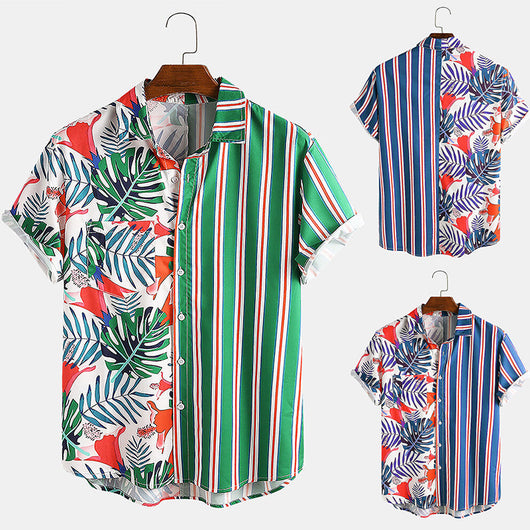 Camisa Estampada con Detalles de Rayas Combinadas