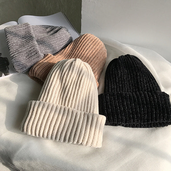 Gorro de Lana Tejido Chenilla en Colores Lisos para Mujer