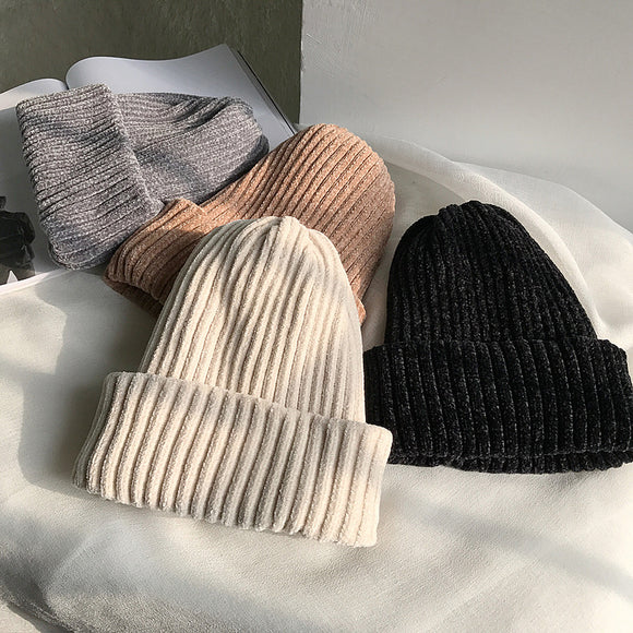 Gorro de Lana Tejido Chenilla en Colores Lisos para Mujer