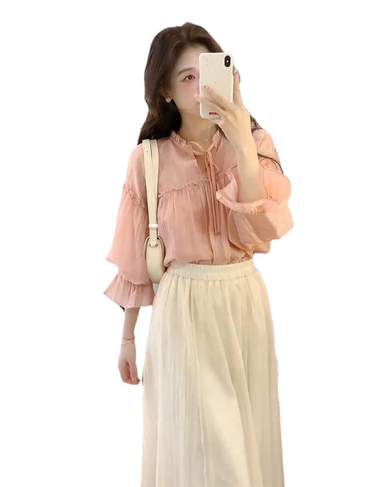 Traje Elegante Antiedad Socialite Kafuu - Falda y Blusa - Image 5