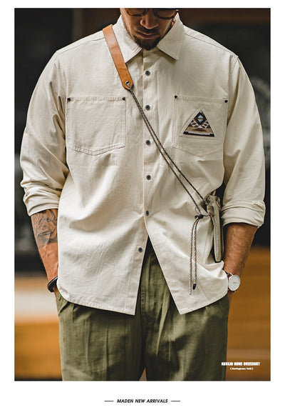 Camisa Manga Larga Estilo Retro con Totem Indígena Crema - Image 12