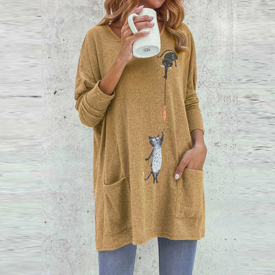 Blusa Suelta con Estampado de Gatos - Largo Medio Casual - Image 11