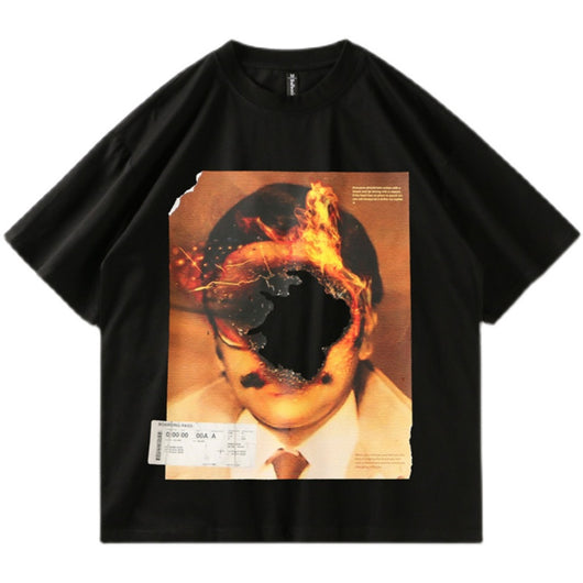 Camiseta Suelta Estilo Boyfriend Unisex con Estampado de Personajes Urbanos