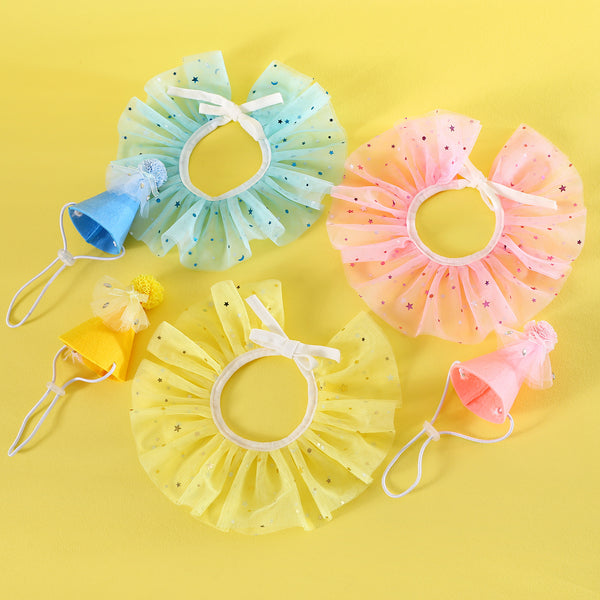 Conjunto de Accesorios para Mascotas: Falda de Tul con Lentejuelas, Babero de Encaje y Sombrero de Fieltro