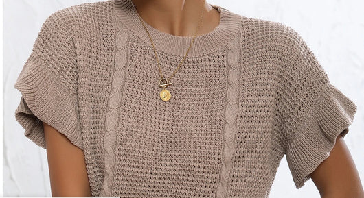 Suéter Tejido con Cuello Redondo y Mangas Fruncidas - Image 18