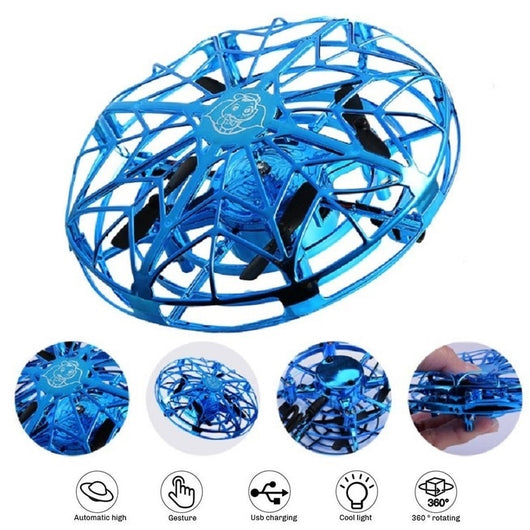 Gold mini UFO drone with a spherical protective cage and black propellers, sold as a 3-piece set. - Image 6