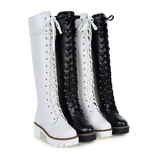 Botas Altas con Cordones y Tacón Bajo