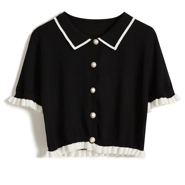 Blusa Cuello Muñeca Seda Hielo Manga Corta