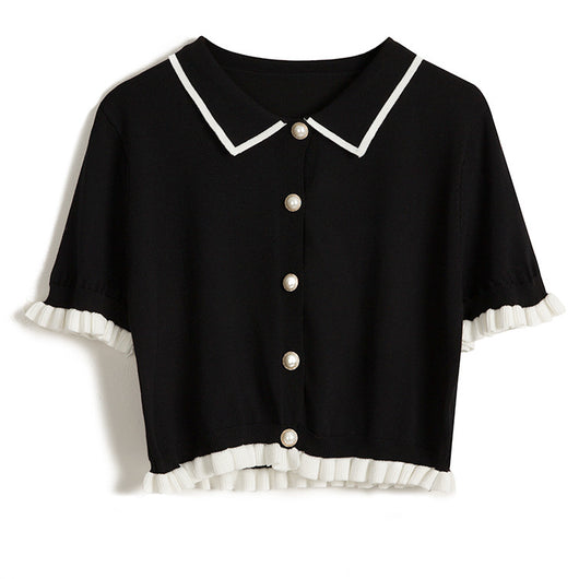 Blusa Cuello Muñeca Seda Hielo Manga Corta