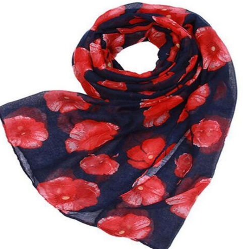 Pañuelo Largo Estampado Amapola Roja - Diseño Floral - Image 4