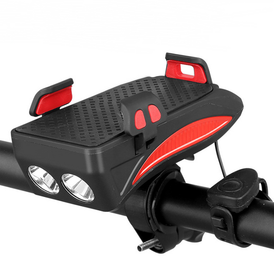 Soporte Multifuncional para Celular en Bicicleta con Cargador, Luz LED y Timbre