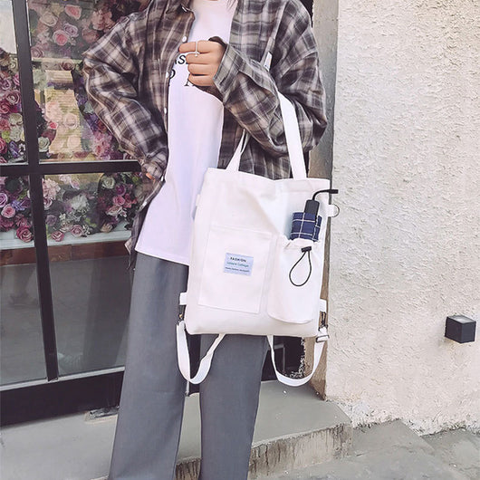Mochila Estilo Harajuku con Bolsillos - Bolsa de Lona para Estudiantes y Mujeres - Image 5