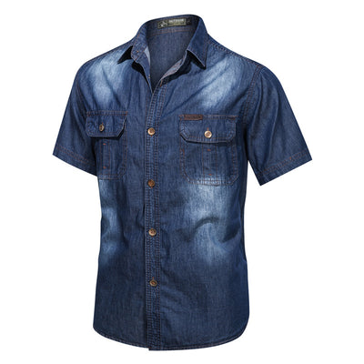 Camisa Denim Casual de Manga Corta para Hombre Talla Grande