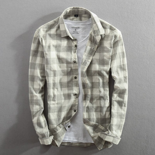 Camisa de Cuadros Manga Larga para Hombre - Algodón Lavado Efecto Vintage - Image 2