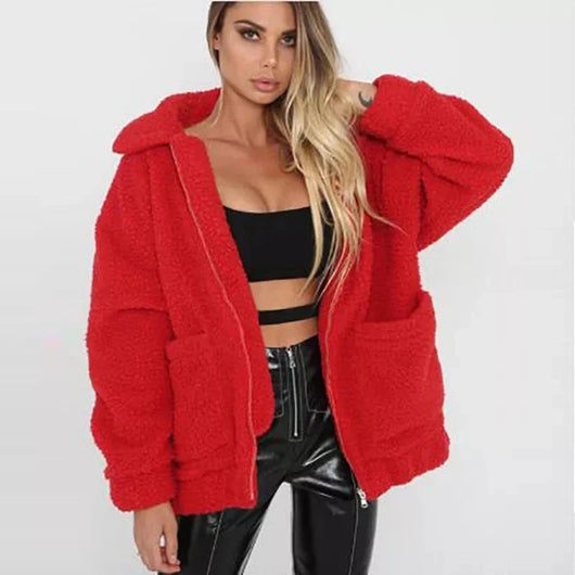 Abrigo Oversized de Lana Sintética Esponjosa - Invierno Cálido para Mujer - Image 5