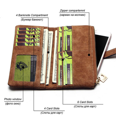 Billetera Larga Coreana de Cuero Mate con Doble Compartimento y Múltiples Tarjetas para Mujer - Image 5