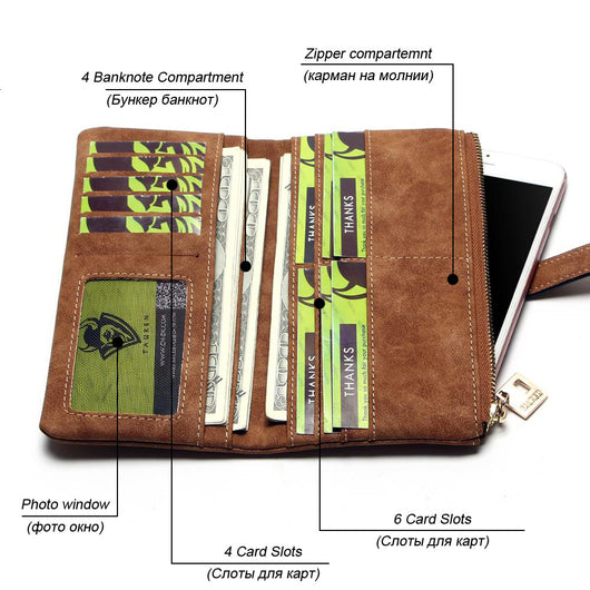 Billetera Larga Coreana de Cuero Mate con Doble Compartimento y Múltiples Tarjetas para Mujer - Image 5