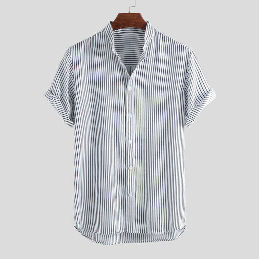 Camisa Manga Corta Cuello de Pie Slim Fit para Hombre - Image 6