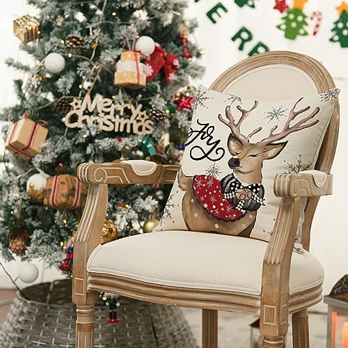 Set de 4 Fundas de Cojines Navideños Muñeco de Nieve y Reno 18x18 Pulgadas