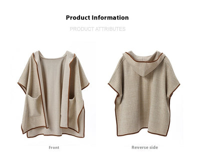 Poncho Chal Cuadrillé Reversible de Lana Doble Faz con Capucha - Image 11