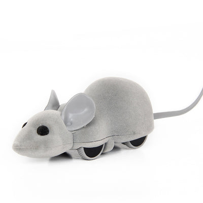 Black remote control mouse toy with a flocking texture and a black remote control on a white background. - Image 6