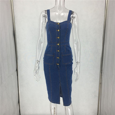 Falda Denim Larga con Tirantes y Botones - Image 3