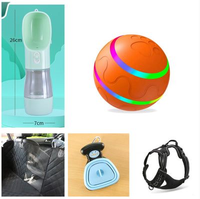Orange pet wicked ball toy with colorful LED lights and a yellow paw-shaped remote control. - Image 20