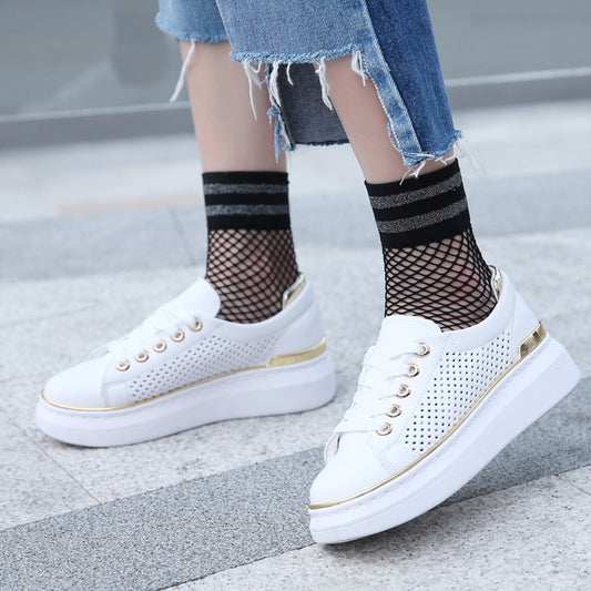 Calcetines Deportivos de Red con Diseño Geométrico - Negro y Blanco
