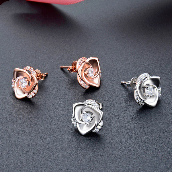 Aretes de Plata Esterlina con Diseño de Rosa
