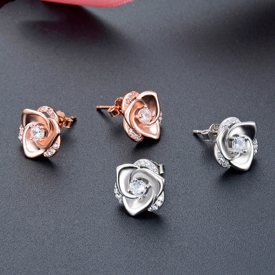 Aretes de Plata Esterlina con Diseño de Rosa
