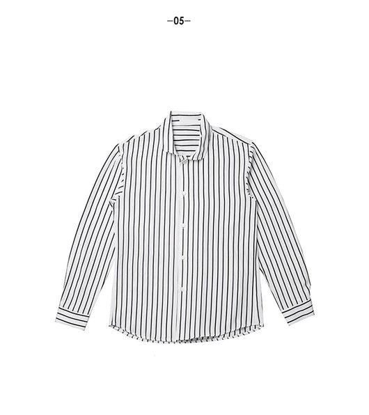 Camisa Rayada Holgada de Manga Larga Estilo Coreano Casual - Image 11