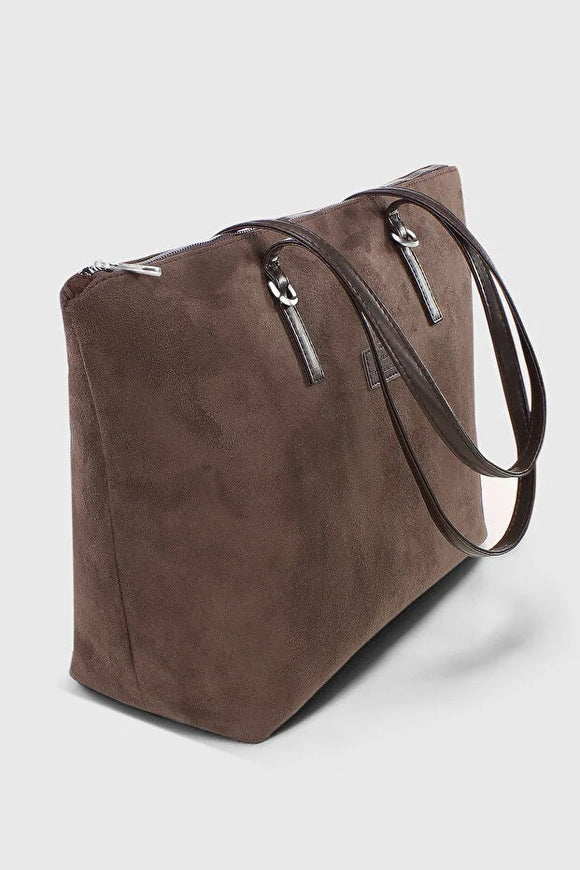 Bolso Shopper de Gamuza Marrón para Mujer