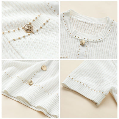 Blusa de Seda Brillante Tejida Manga Corta para Mujer - Image 2